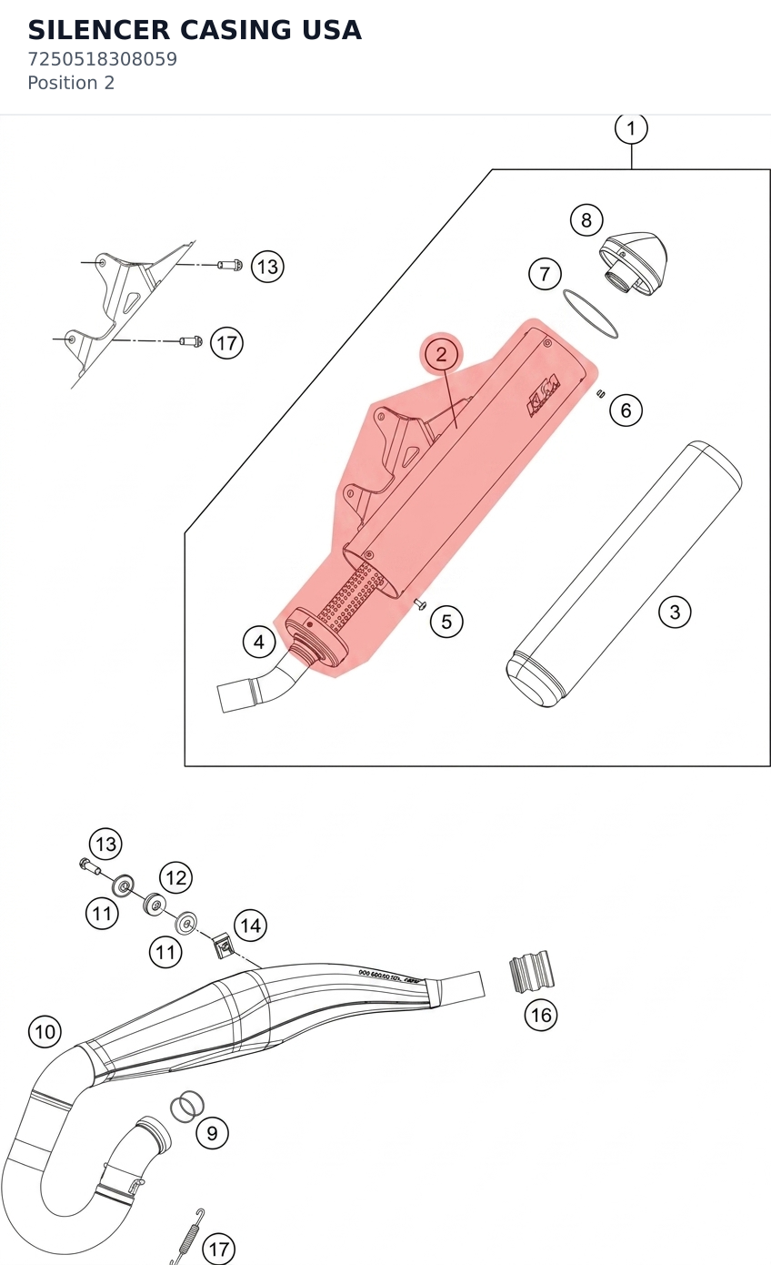 Diagram preview: SILENCER CASING USA (7250518308059)