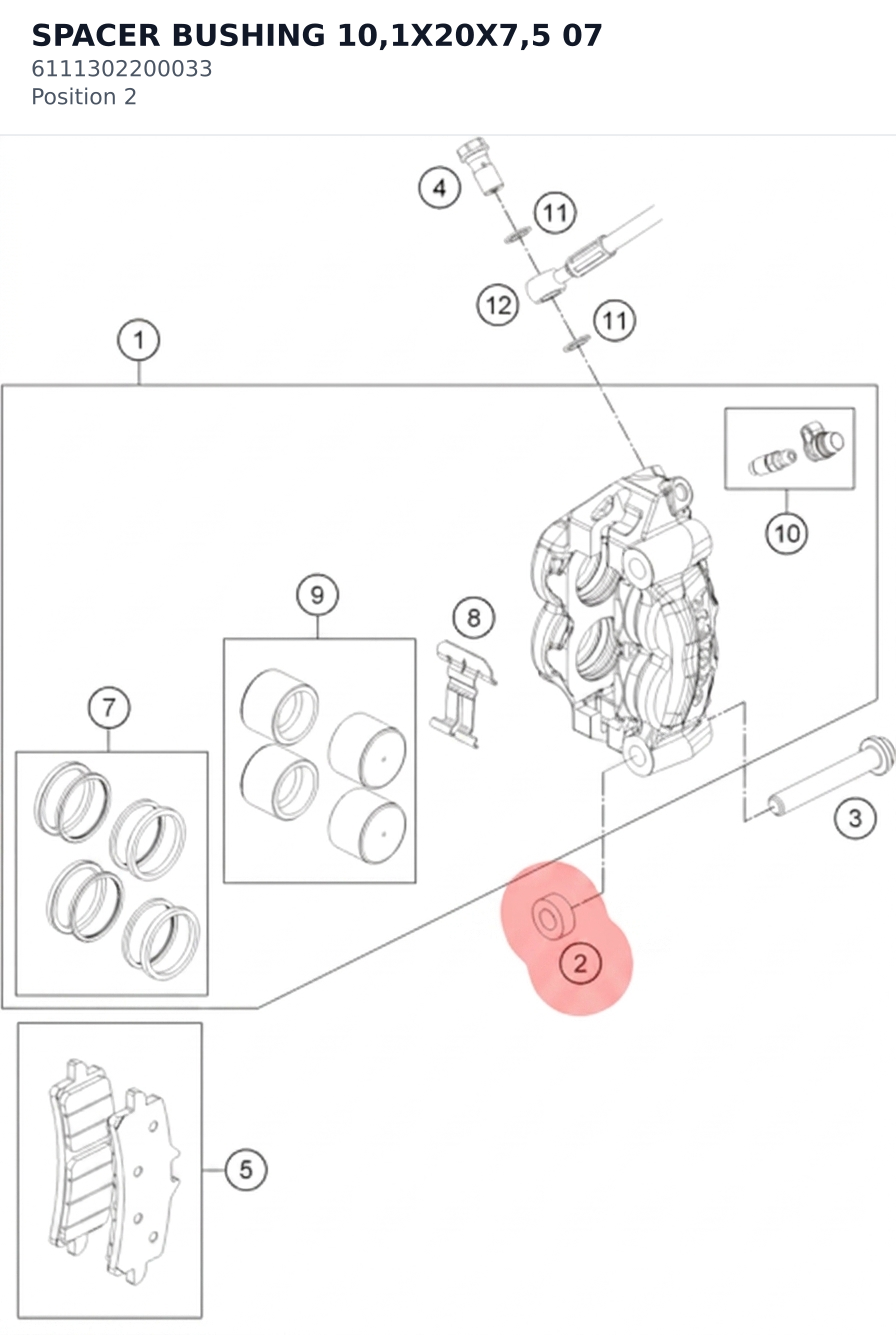 Diagram preview: SPACER BUSHING 10,1X20X7,5 07 (6111302200033)
