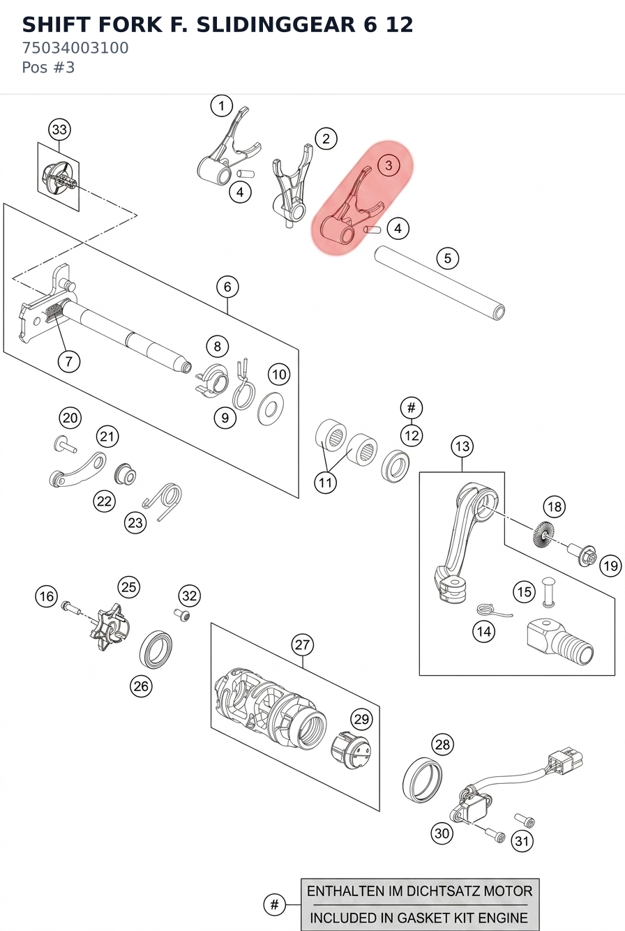 Diagram preview: SHIFT FORK F. SLIDINGGEAR 6 12 (75034003100)