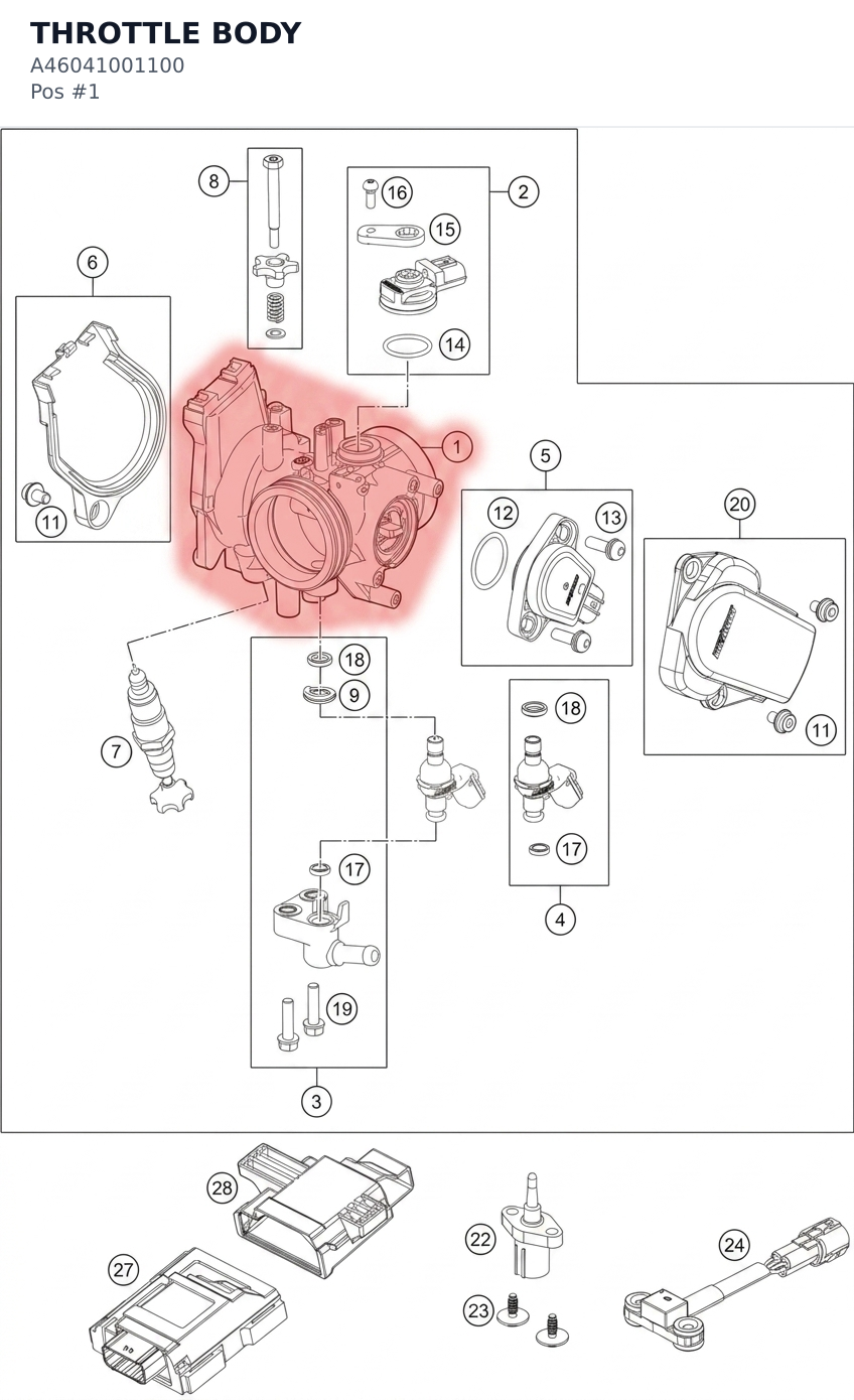 Diagram preview: THROTTLE BODY (A46041001100)