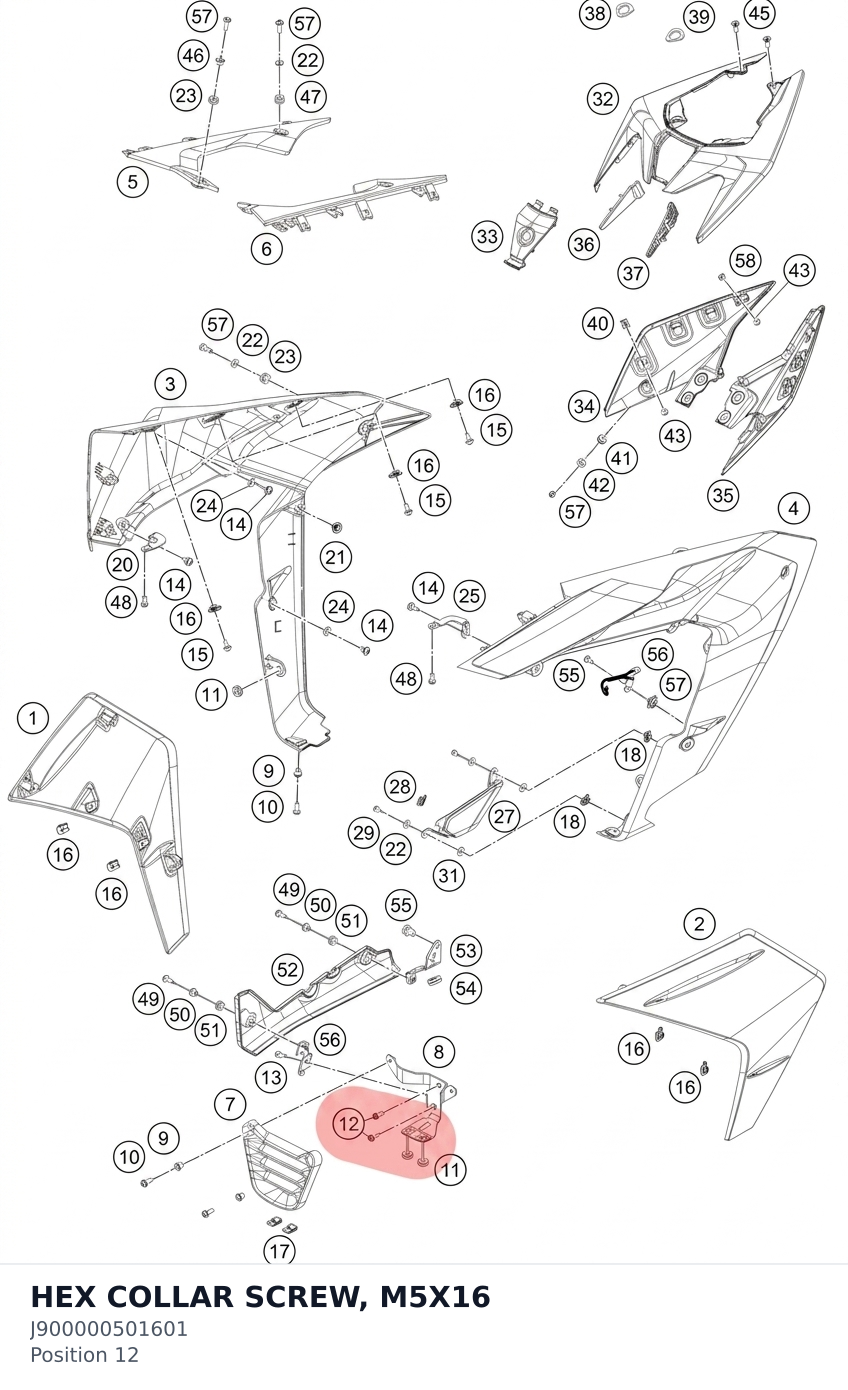 Diagram preview: HEX COLLAR SCREW, M5X16 (J900000501601)