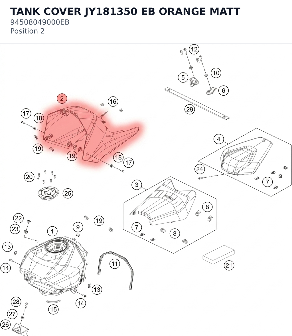 Diagram preview: TANK COVER JY181350 EB ORANGE MATT (94508049000EB)