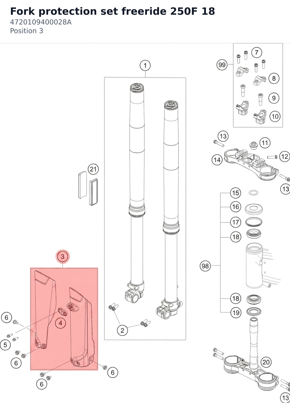 Diagram preview: Fork protection set freeride 250F 18 (4720109400028A)