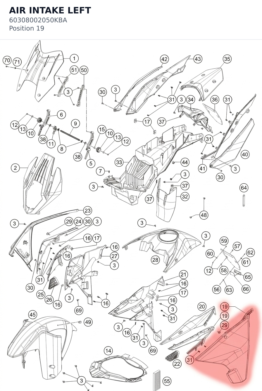 Diagram preview: AIR INTAKE LEFT (60308002050KBA)