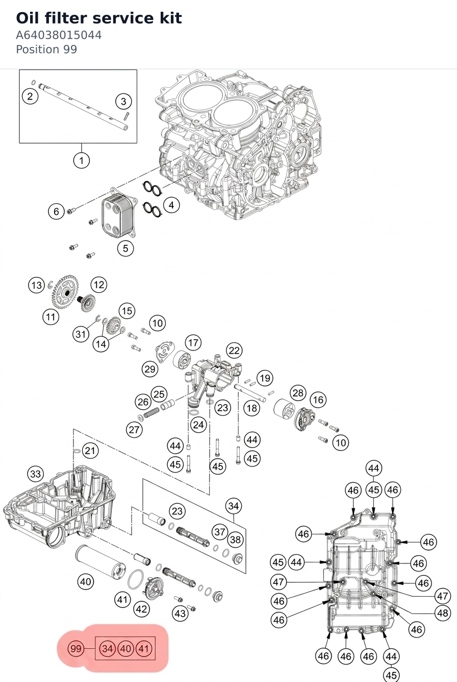Diagram preview: Oil filter service kit (A64038015044)