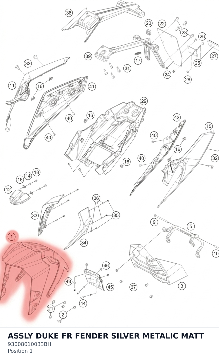 Diagram preview: ASSLY DUKE FR FENDER SILVER METALIC MATT (93008010033BH)