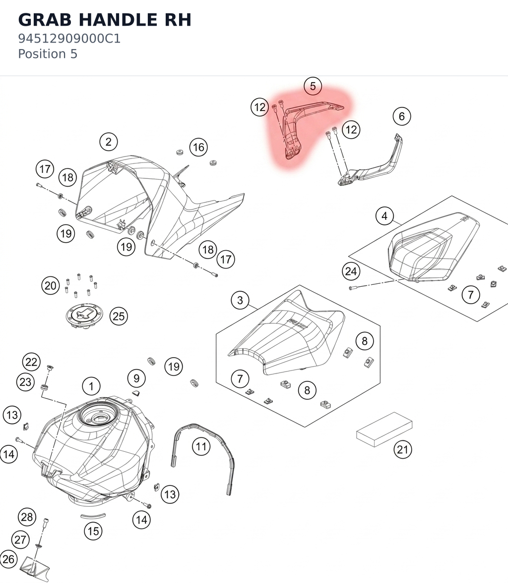 Diagram preview: GRAB HANDLE RH (94512909000C1)