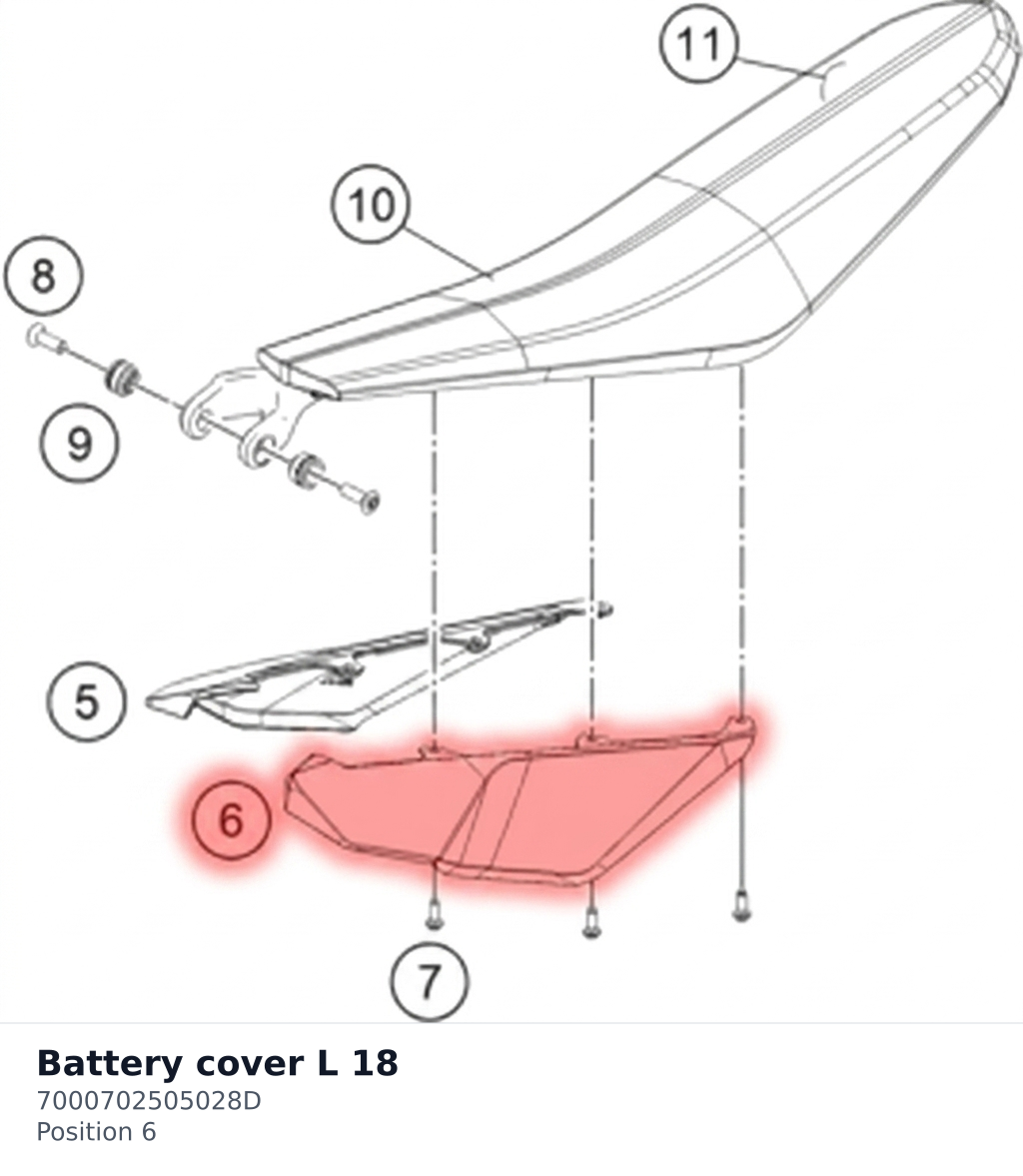 Diagram preview: Battery cover L 18 (7000702505028D)