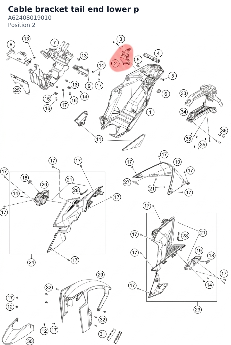 Diagram preview: Cable bracket tail end lower p (A62408019010)