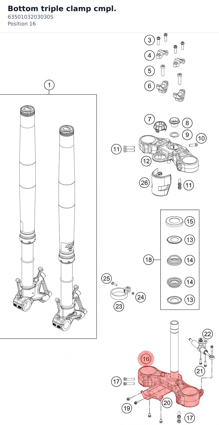 Diagram preview: Bottom triple clamp cmpl. (6350103203030S)