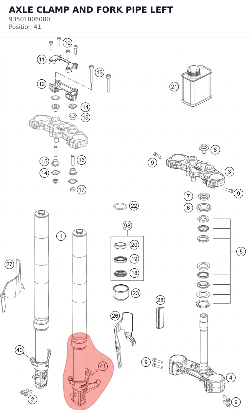 Diagram preview: AXLE CLAMP AND FORK PIPE LEFT (93501006000)