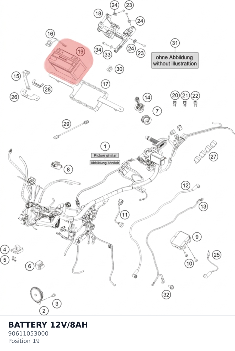 Diagram preview: BATTERY 12V/8AH (90611053000)