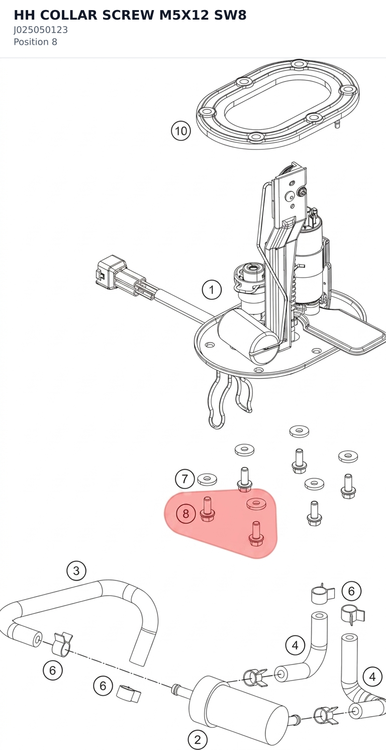 Diagram preview: HH COLLAR SCREW M5X12 SW8 (J025050123)