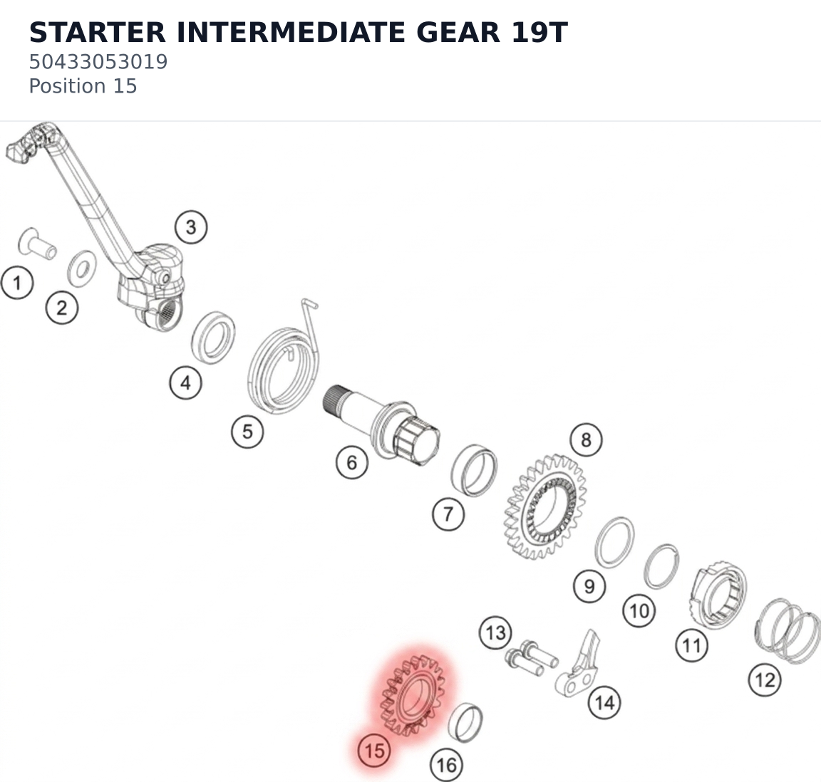Diagram preview: STARTER INTERMEDIATE GEAR 19T (50433053019)
