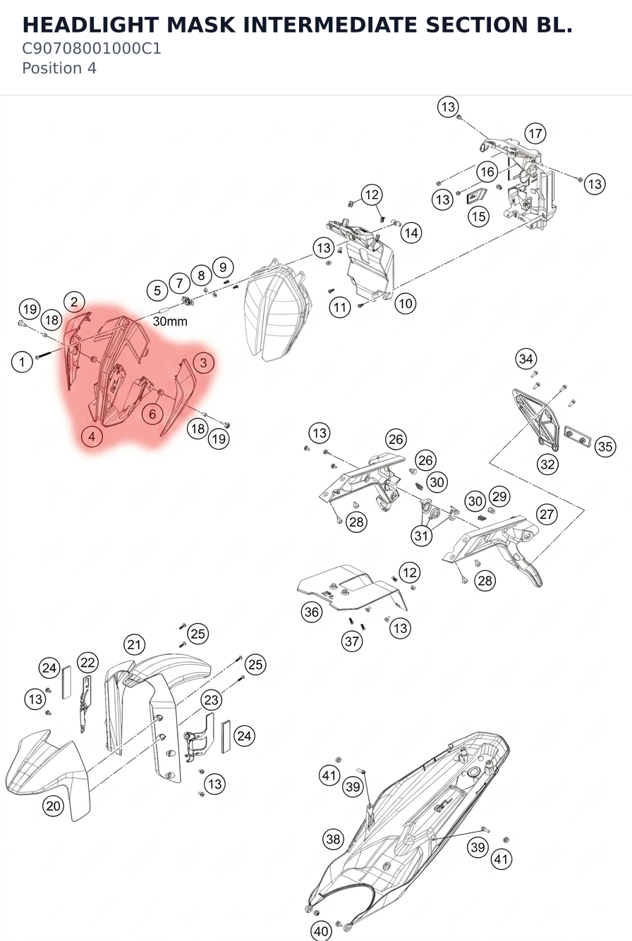 Diagram preview: HEADLIGHT MASK INTERMEDIATE SECTION BL. (C90708001000C1)