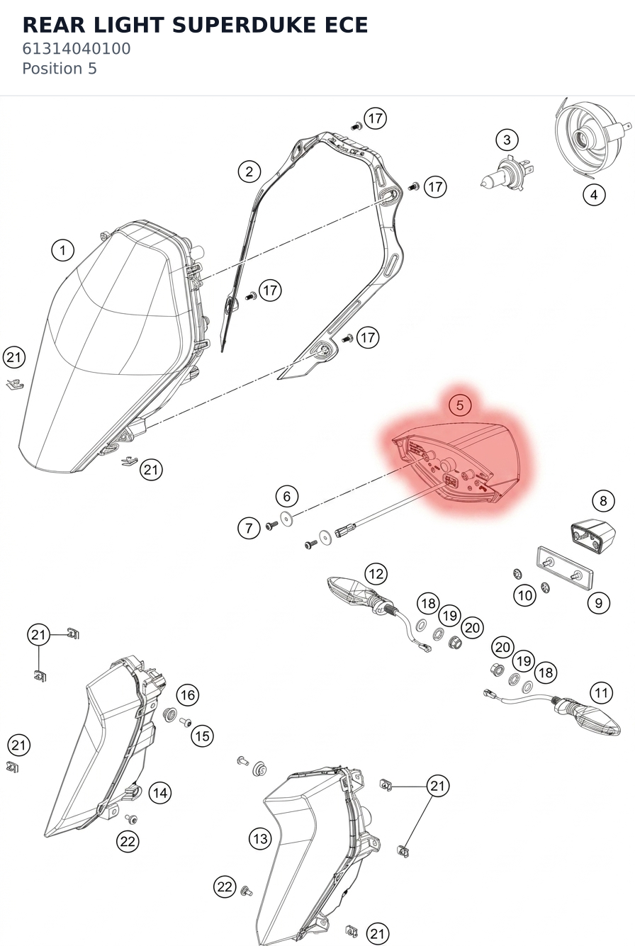 Diagram preview: REAR LIGHT SUPERDUKE ECE (61314040100)