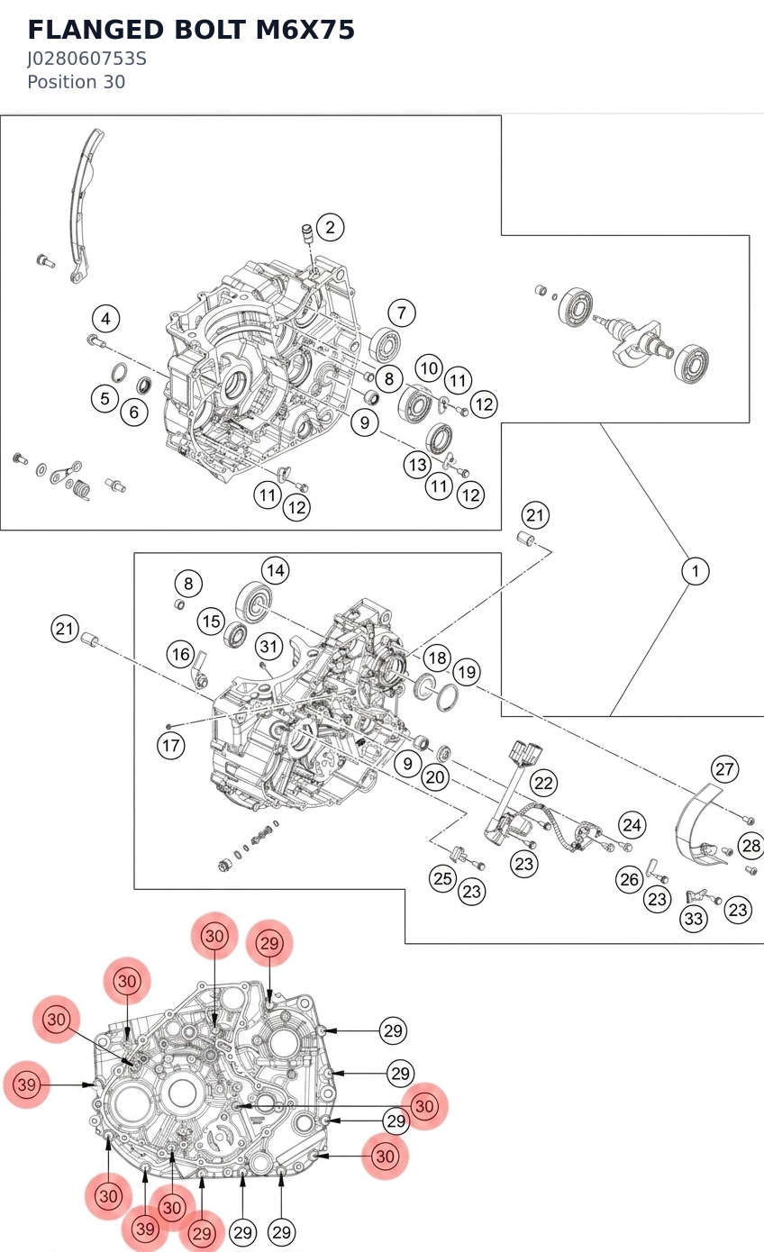 Diagram preview: FLANGED BOLT M6X75 (J028060753S)