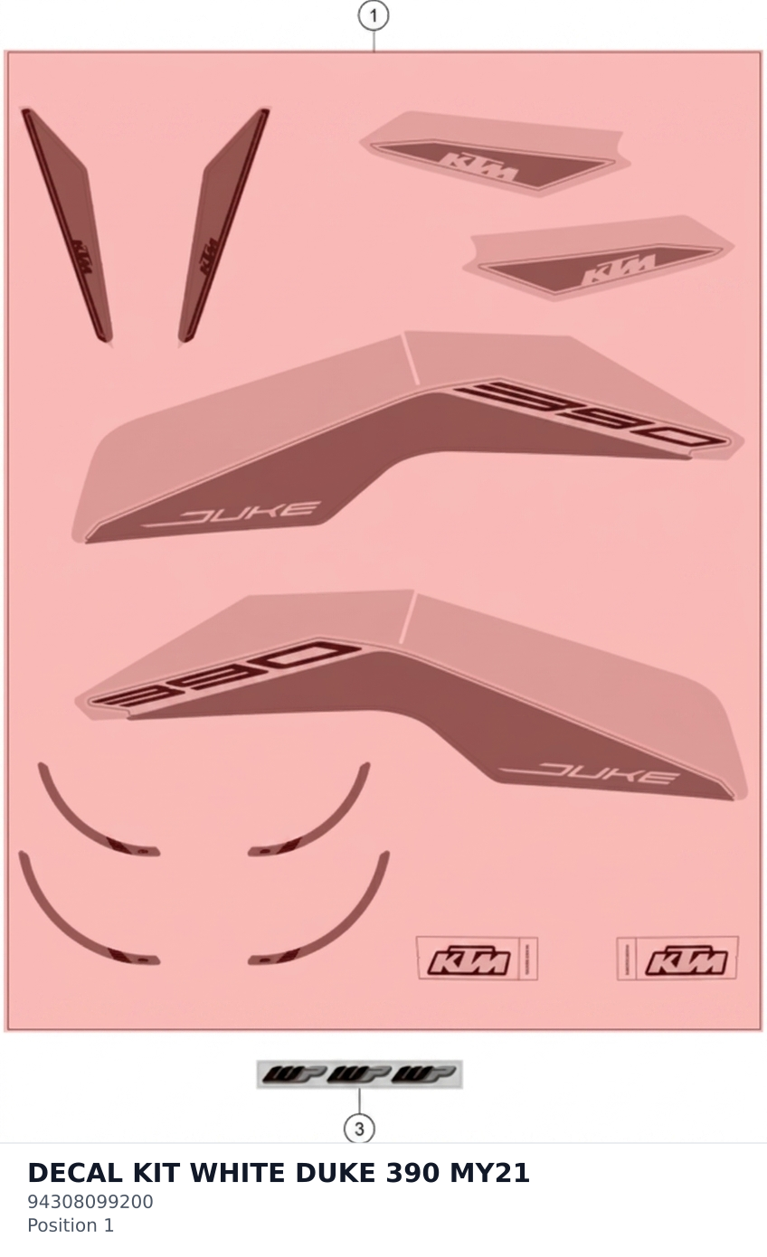 Diagram preview: DECAL KIT WHITE DUKE 390 MY21 (94308099200)