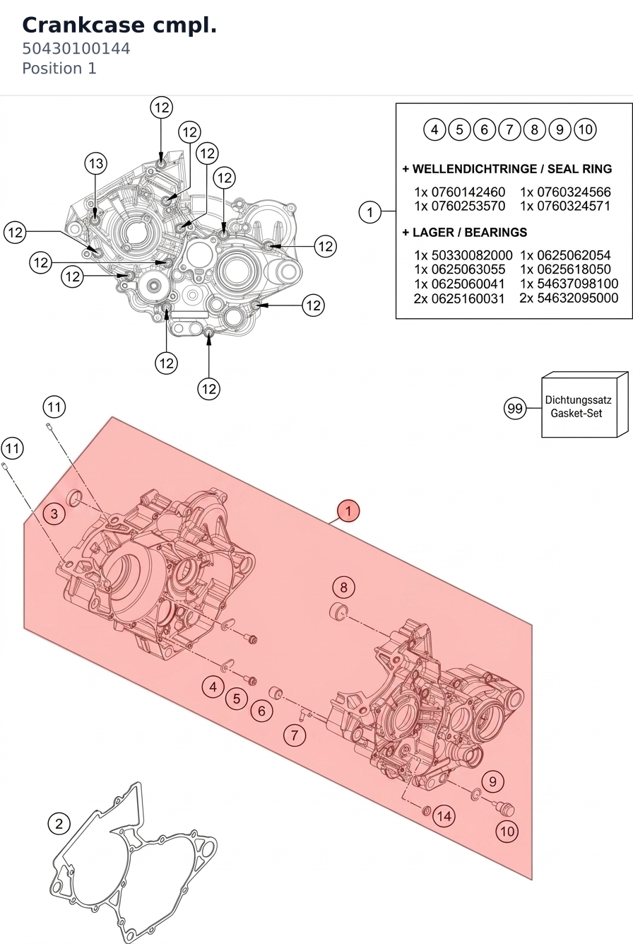 Diagram preview: Crankcase cmpl. (50430100144)