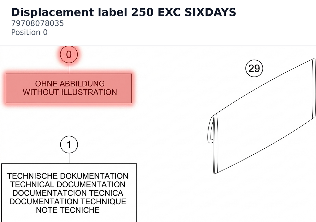 Diagram preview: Displacement label 250 EXC SIXDAYS (79708078035)