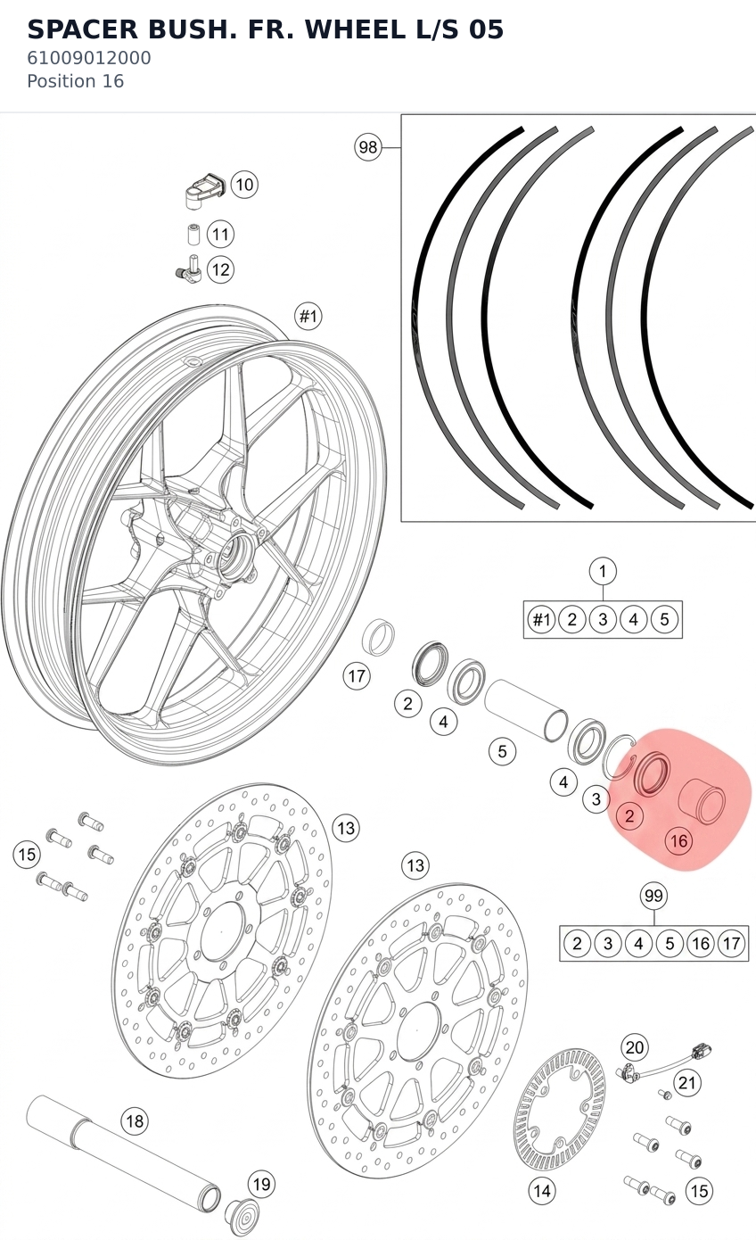 Diagram preview: SPACER BUSH. FR. WHEEL L/S 05 (61009012000)