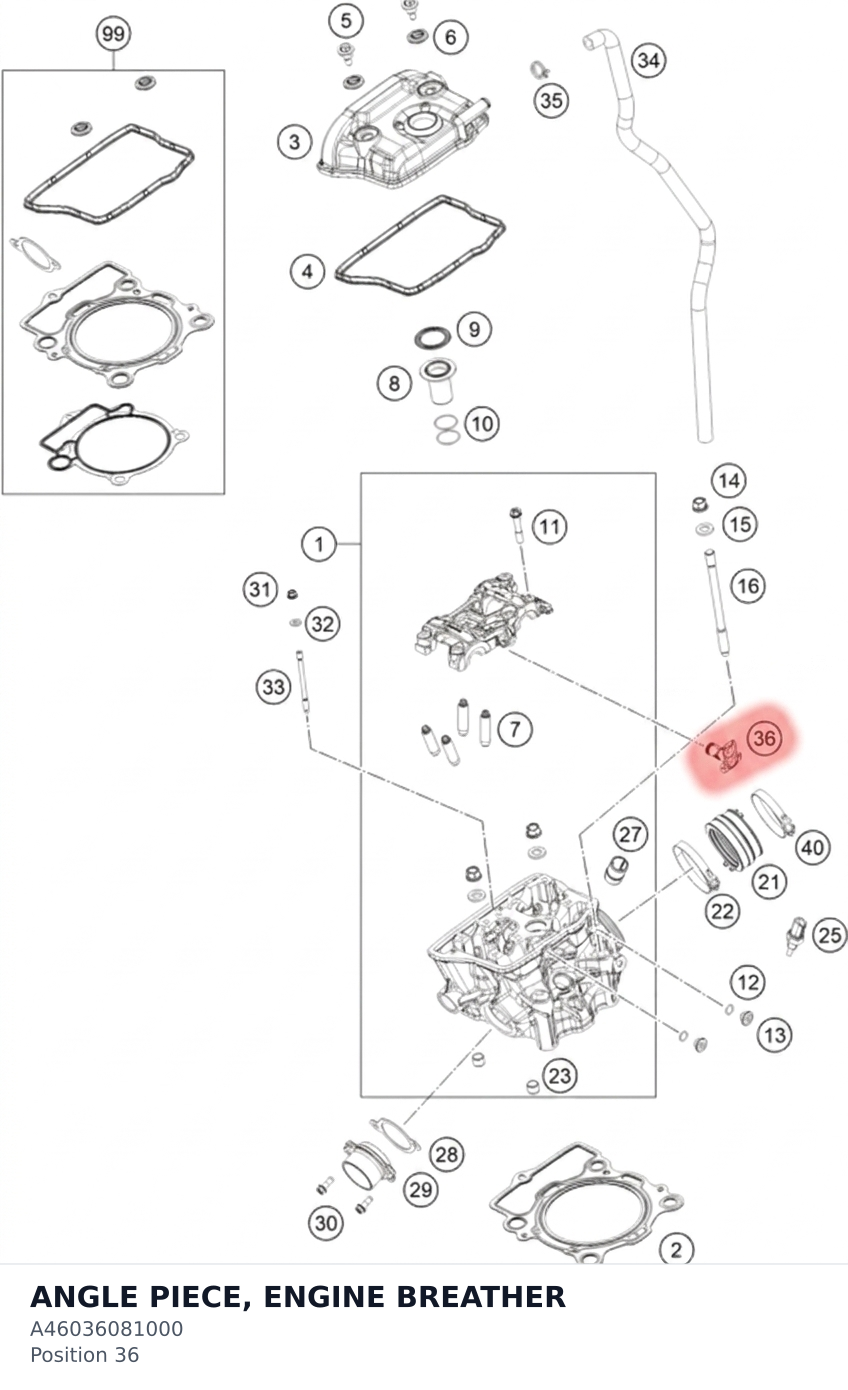 Diagram preview: ANGLE PIECE, ENGINE BREATHER (A46036081000)