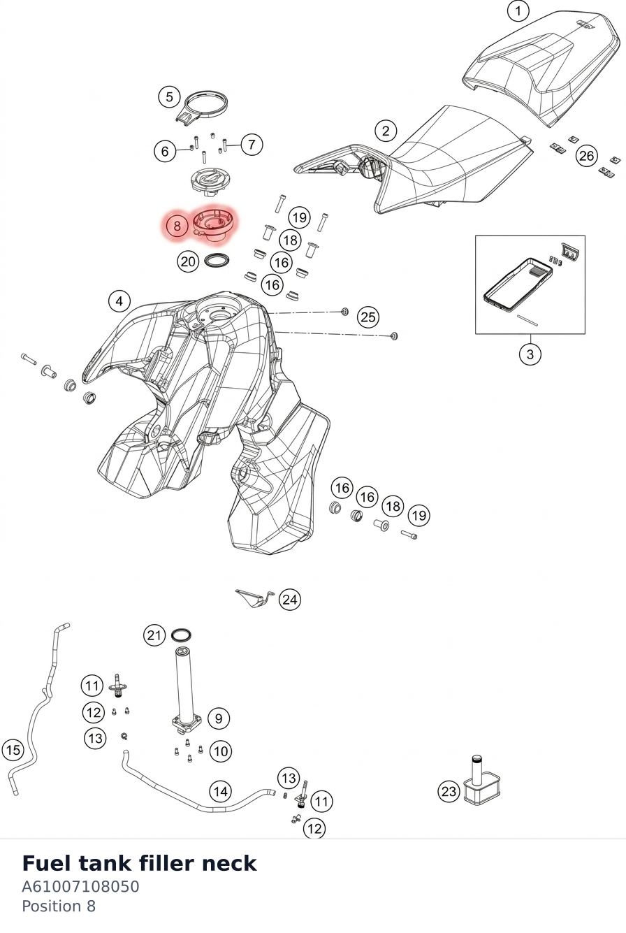 Diagram preview: Fuel tank filler neck (A61007108050)