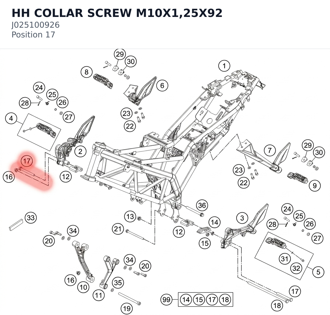 Diagram preview: HH COLLAR SCREW M10X1,25X92 (J025100926)