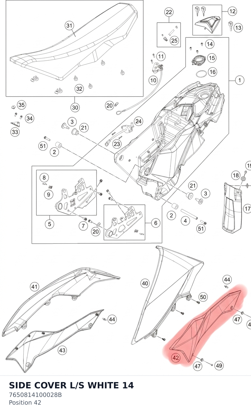 Diagram preview: SIDE COVER L/S WHITE 14 (7650814100028B)