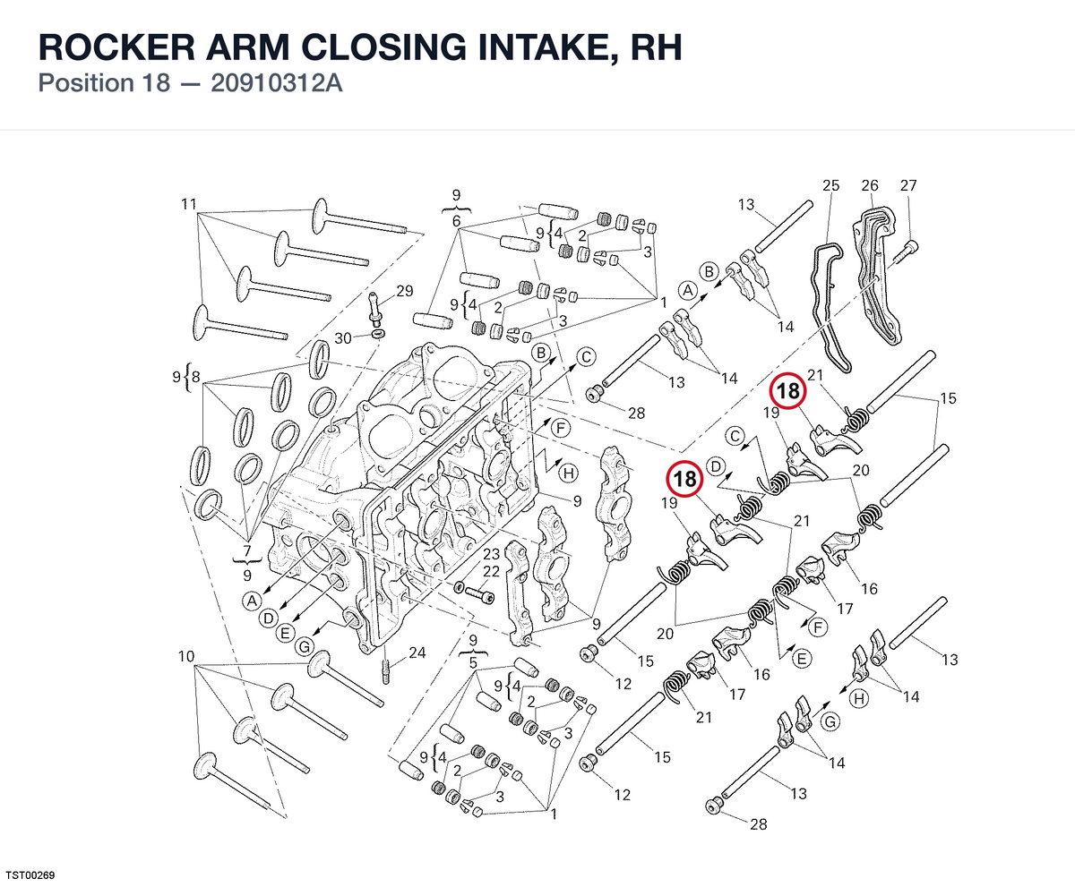 ROCKER ARM CLOSING INTAKE, RH 20910312A diagram position