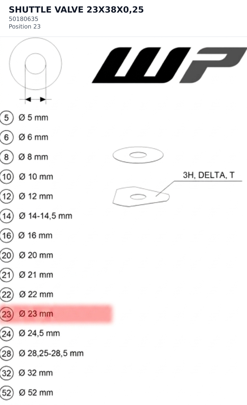 Diagram preview: SHUTTLE VALVE 23X38X0,25 (50180635)