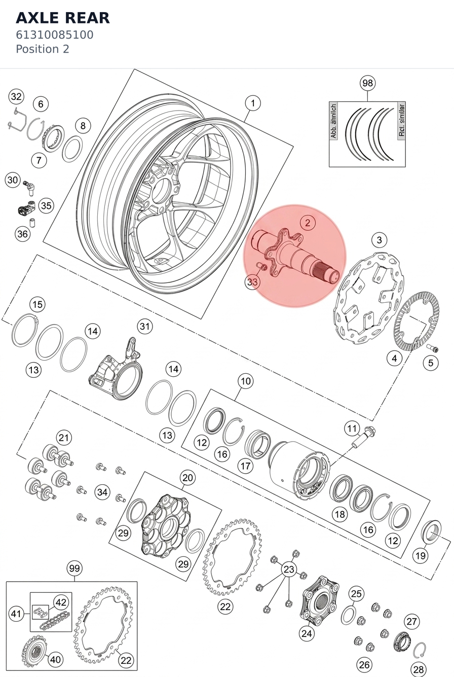 Diagram preview: AXLE REAR (61310085100)