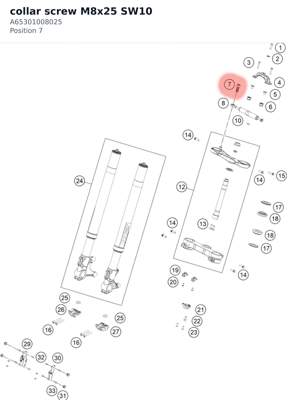 Diagram preview: collar screw M8x25 SW10 (A65301008025)