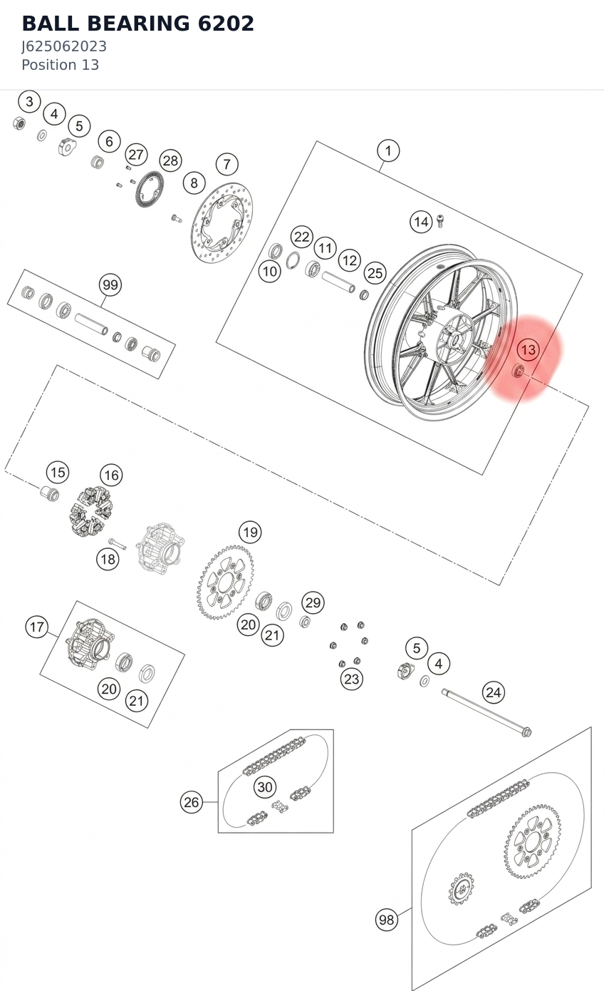 Diagram preview: BALL BEARING 6202 (J625062023)