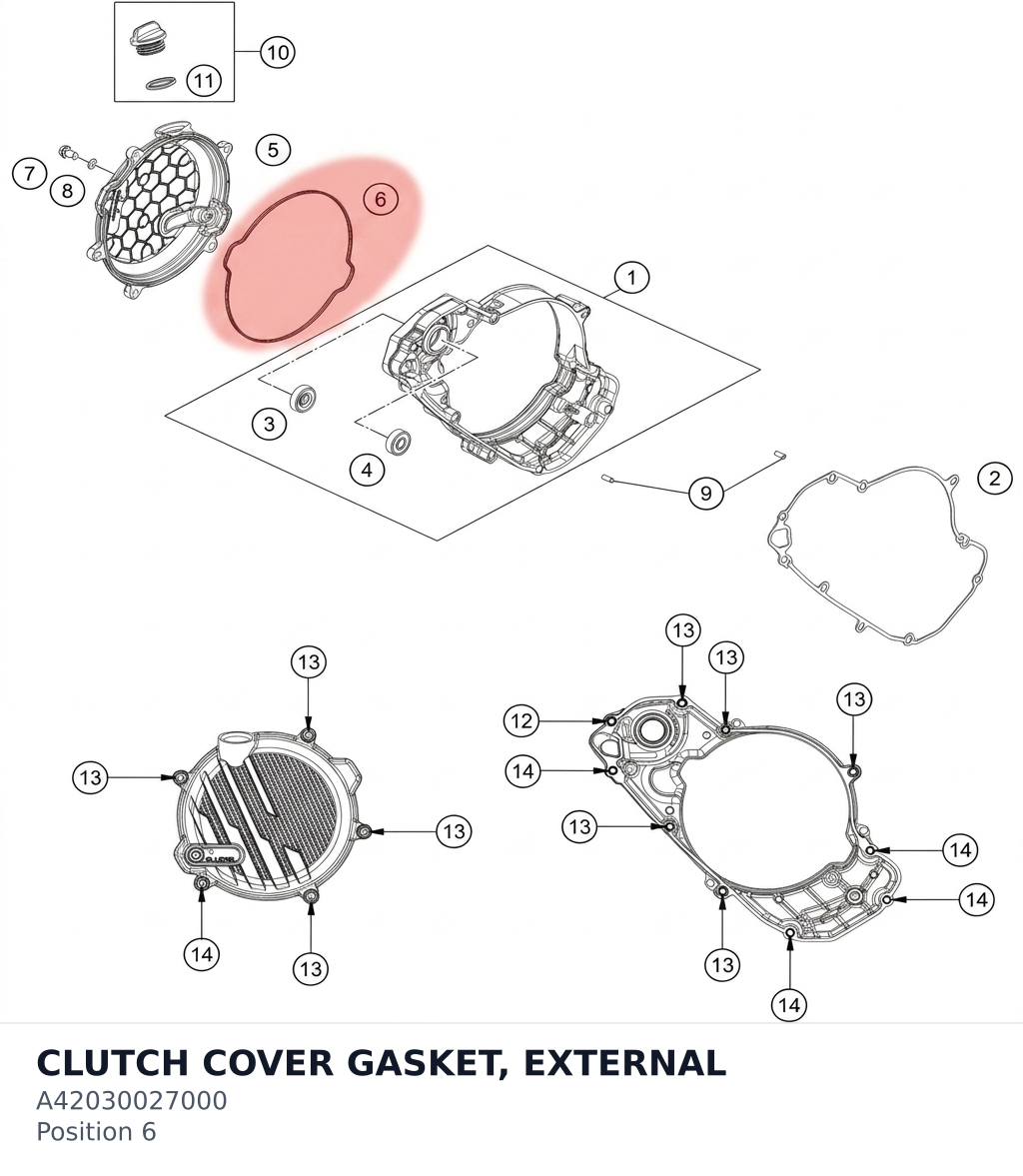 Diagram preview: CLUTCH COVER GASKET, EXTERNAL (A42030027000)