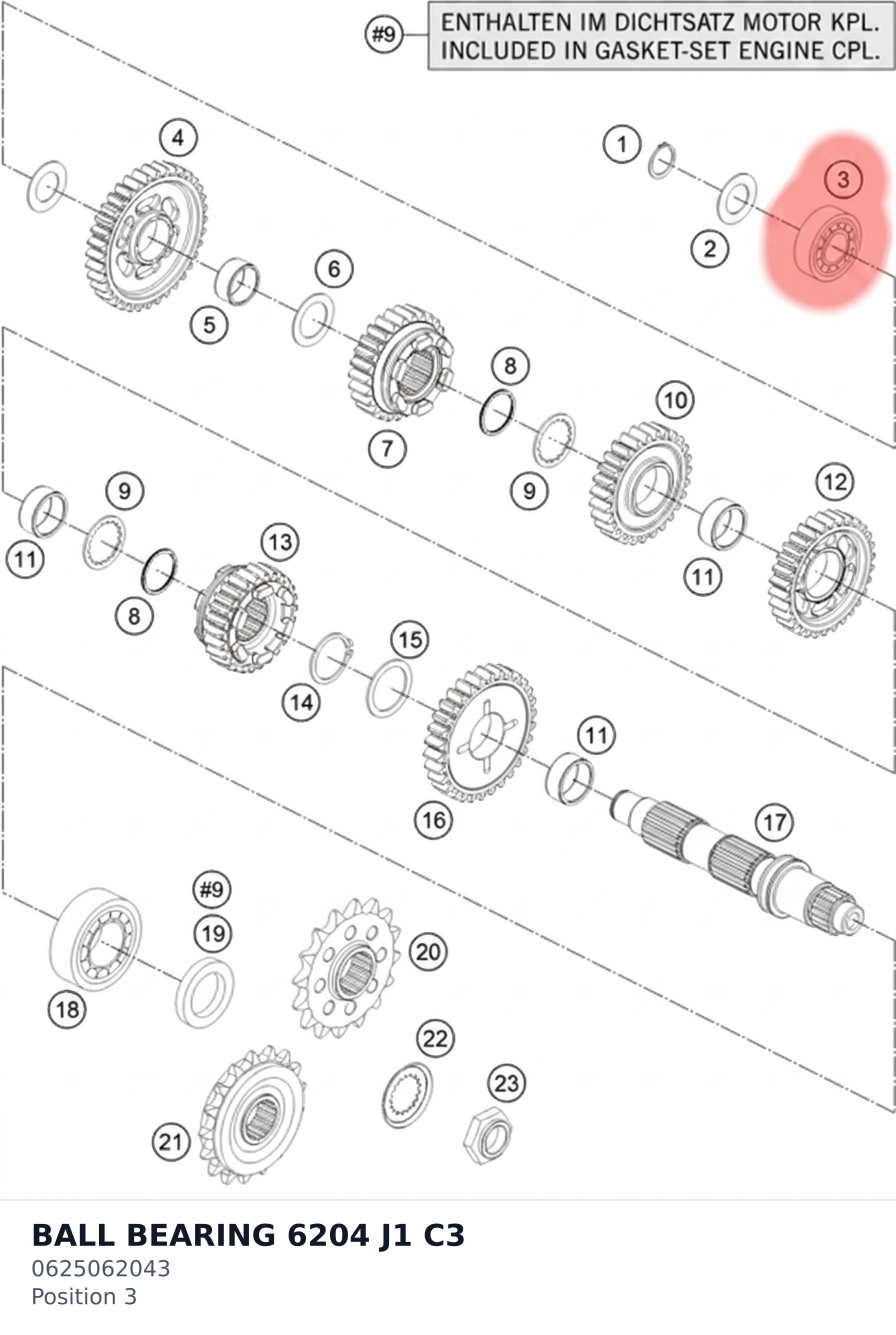 Diagram preview: BALL BEARING 6204 J1 C3 (0625062043)