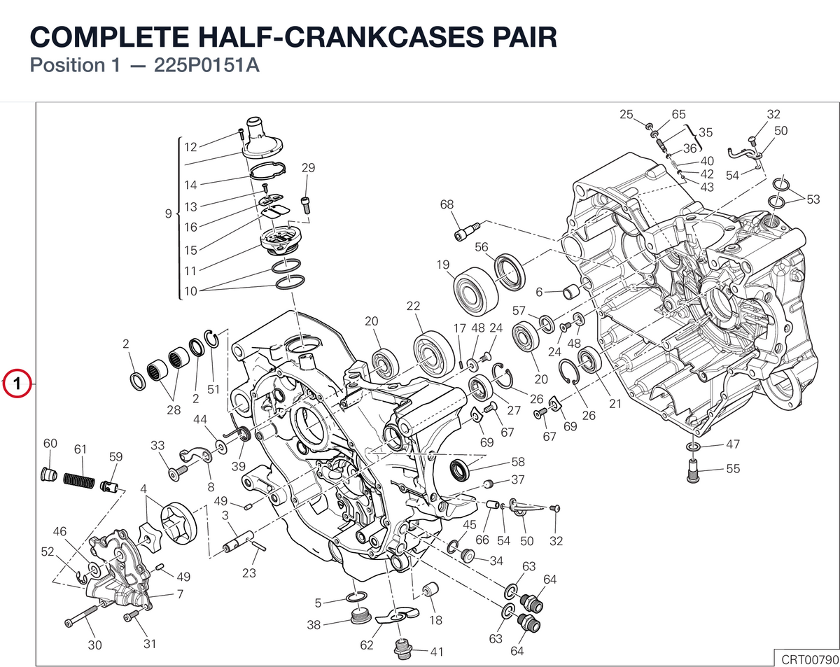 COMPLETE HALF-CRANKCASES PAIR 225P0151A diagram position