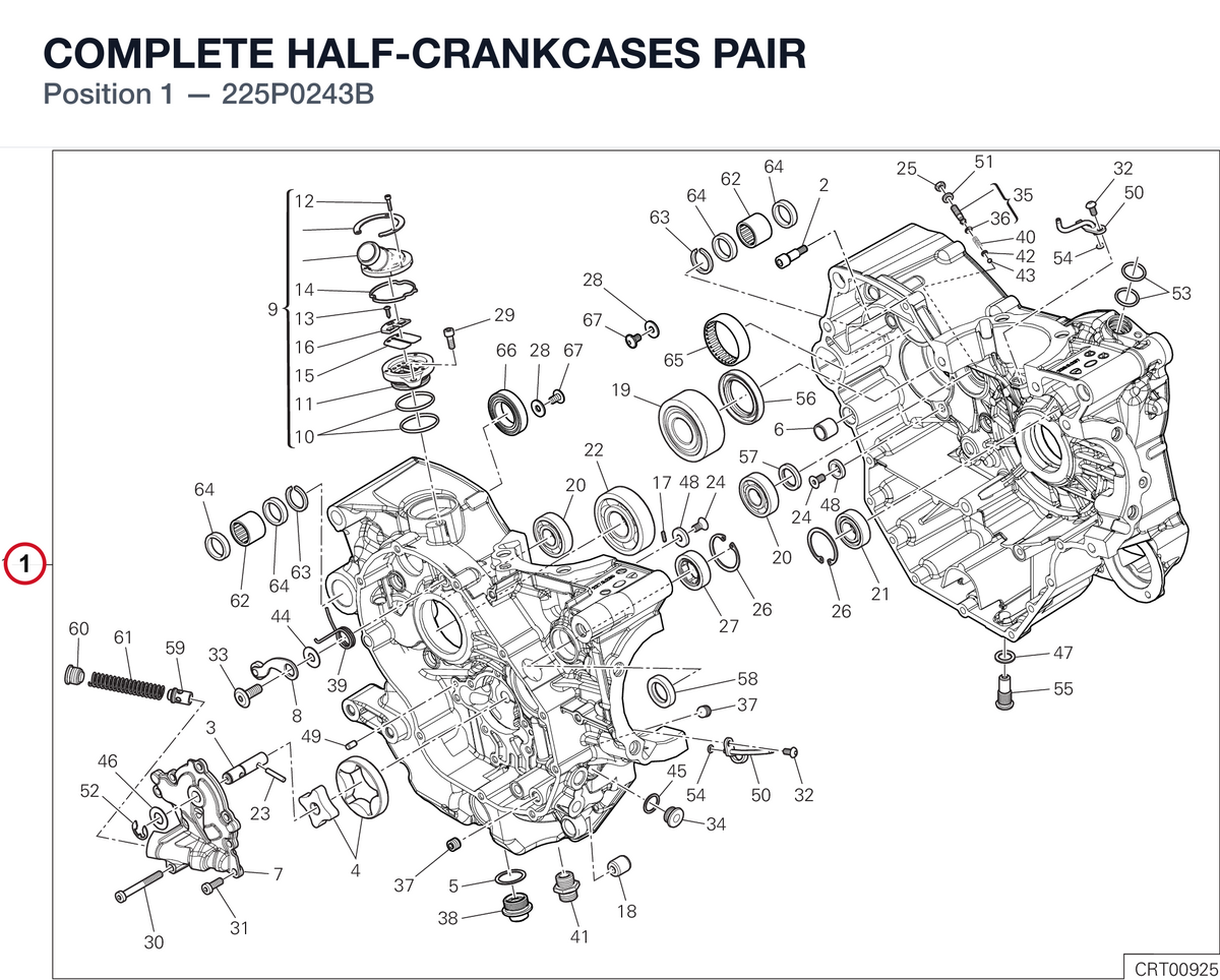 COMPLETE HALF-CRANKCASES PAIR 225P0243B diagram position