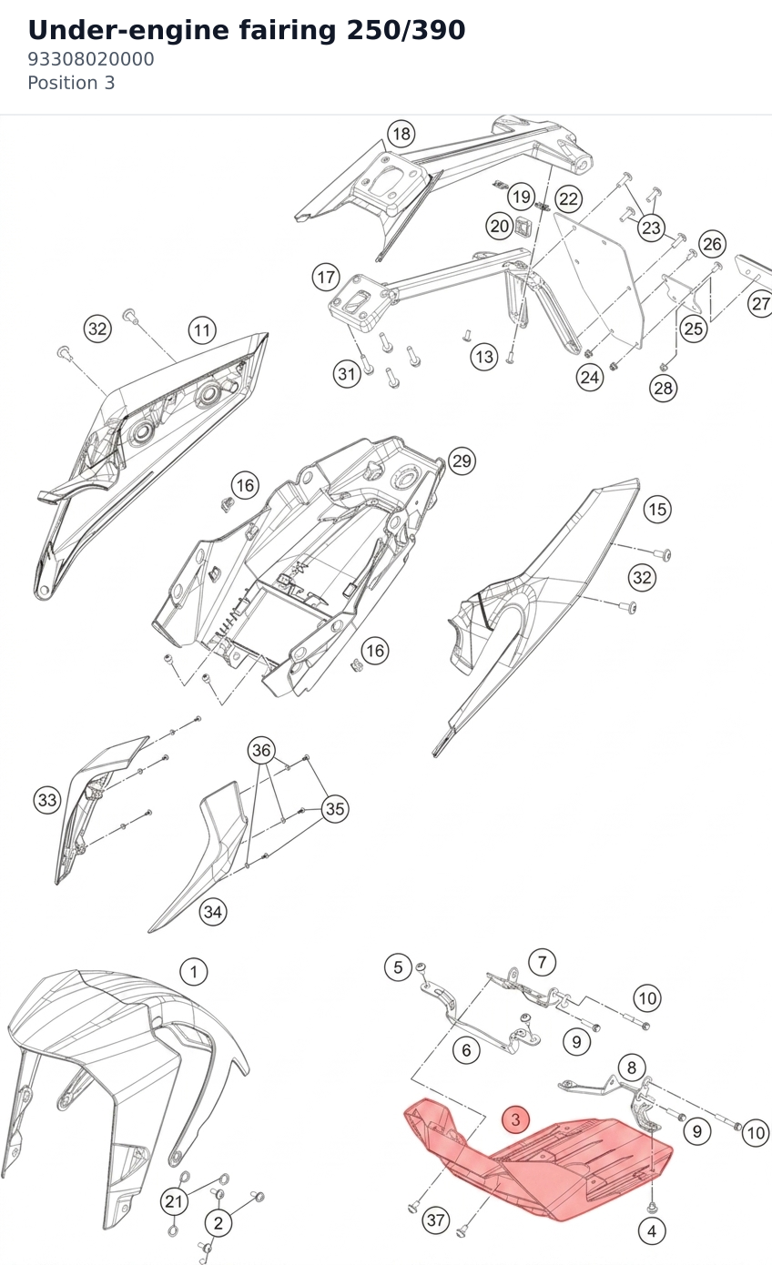 Diagram preview: Under-engine fairing 250/390 (93308020000)
