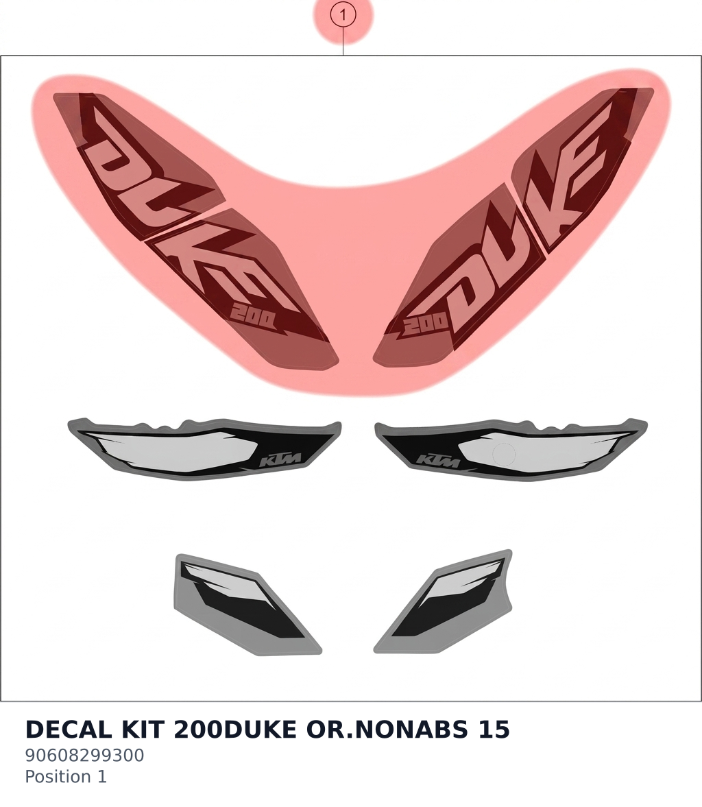 Diagram preview: DECAL KIT 200DUKE OR.NONABS 15 (90608299300)