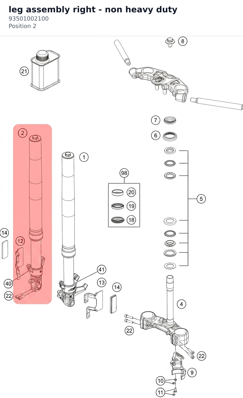 Diagram preview: leg assembly right - non heavy duty (93501002100)