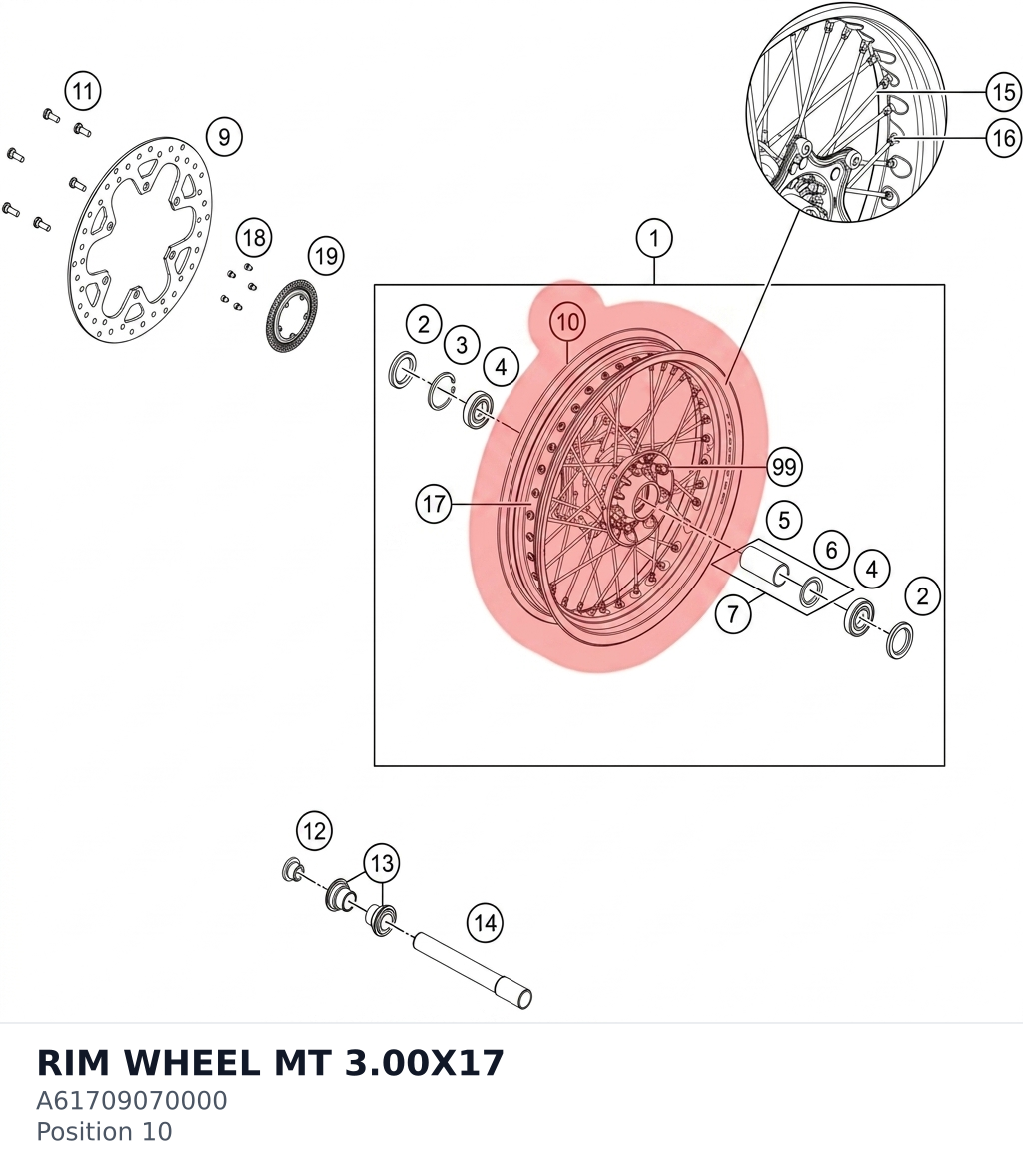 Diagram preview: RIM WHEEL MT 3.00X17 (A61709070000)
