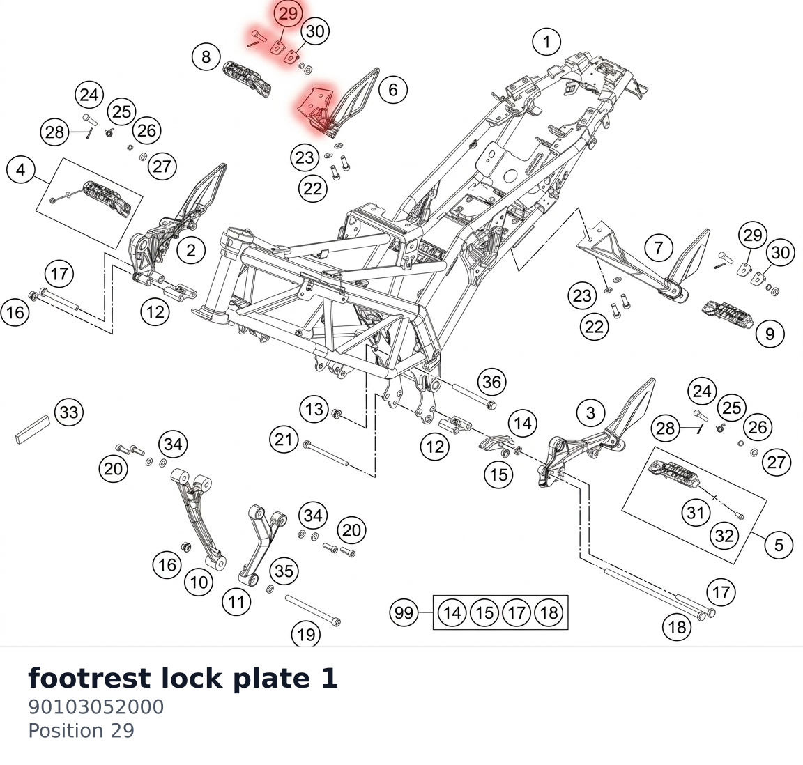 Diagram preview: footrest lock plate 1 (90103052000)