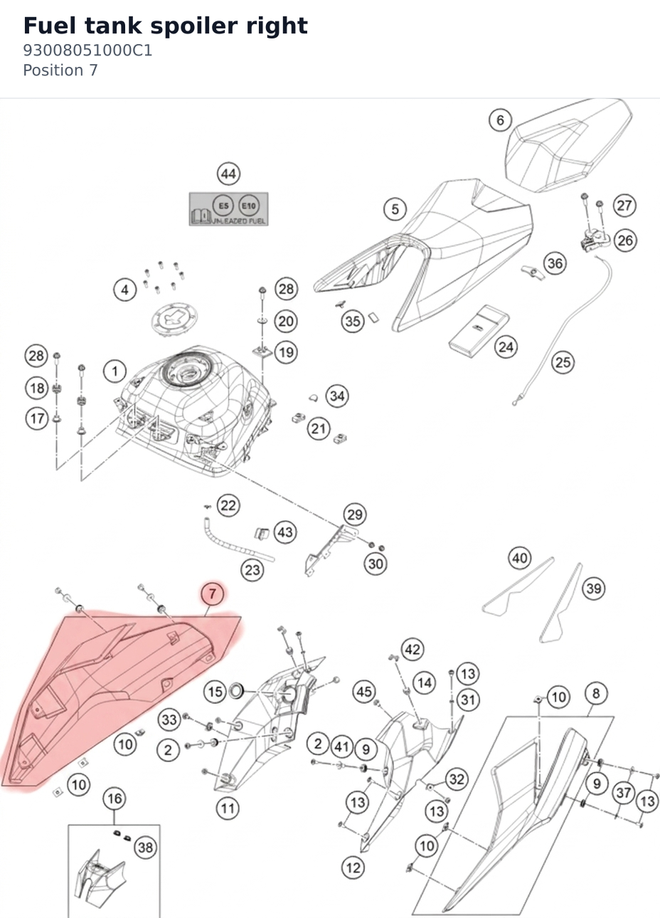 Diagram preview: Fuel tank spoiler right (93008051000C1)