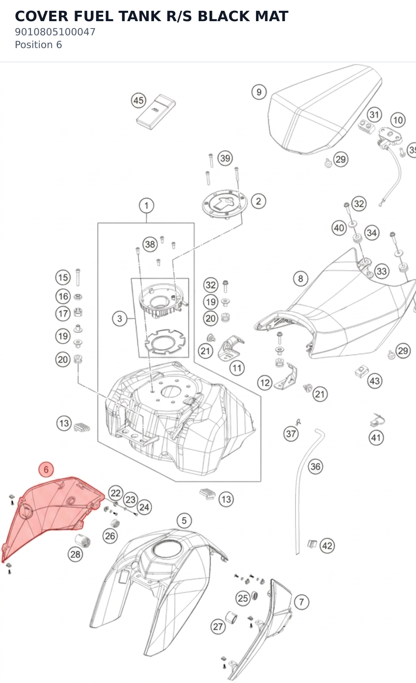 Diagram preview: COVER FUEL TANK R/S BLACK MAT (9010805100047)