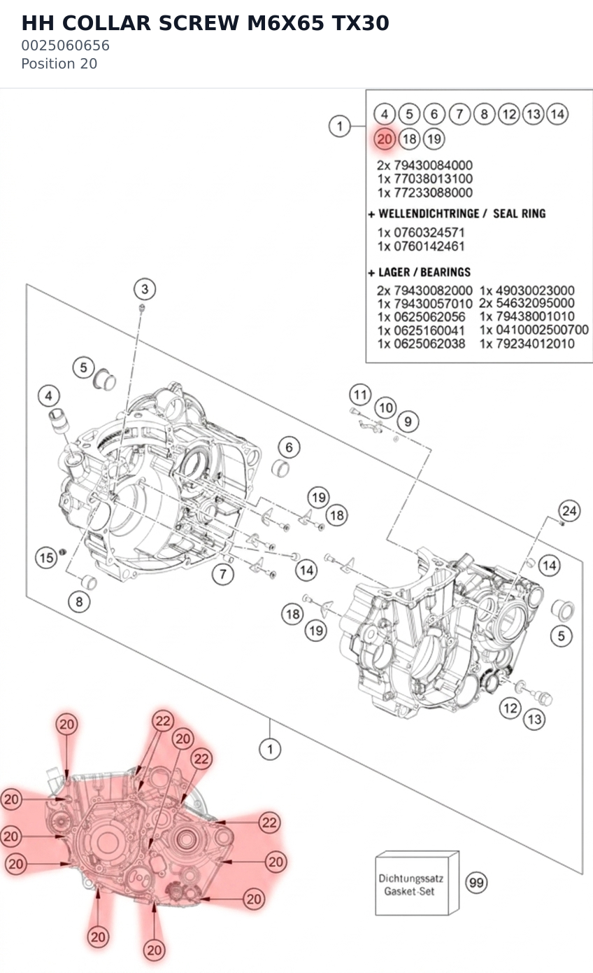 Diagram preview: HH COLLAR SCREW M6X65 TX30 (0025060656)