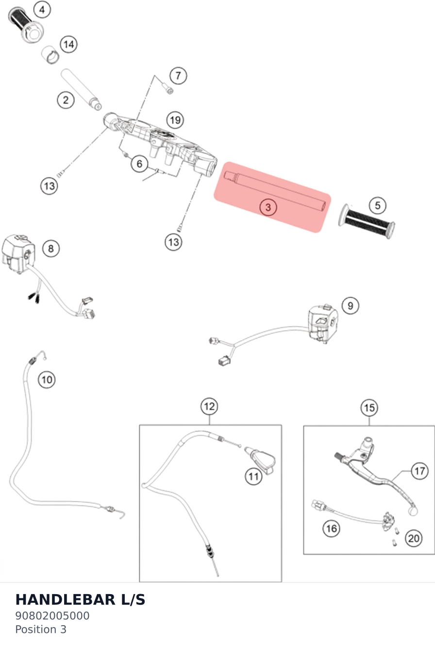 Diagram preview: HANDLEBAR L/S (90802005000)