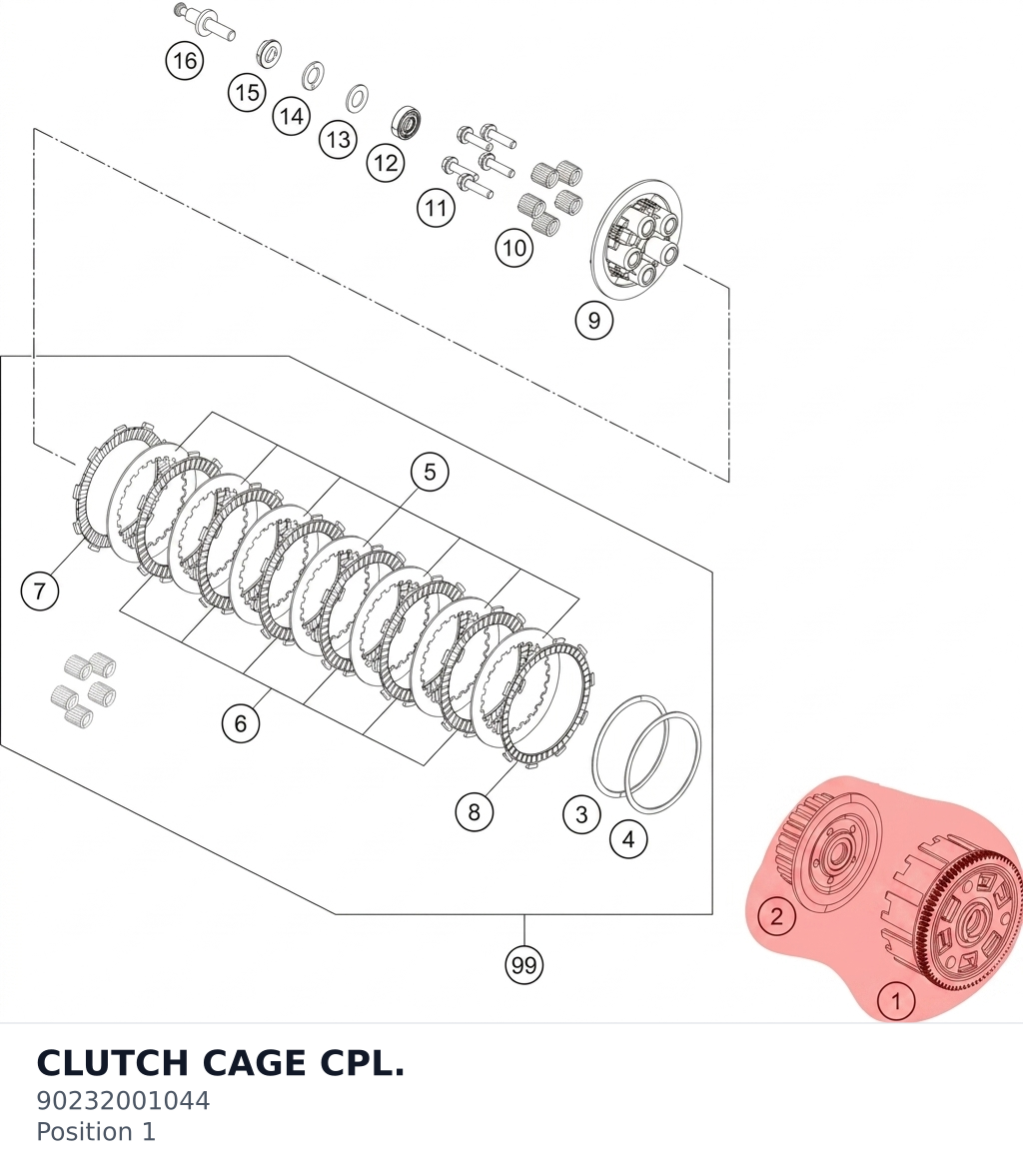 Diagram preview: CLUTCH CAGE CPL. (90232001044)