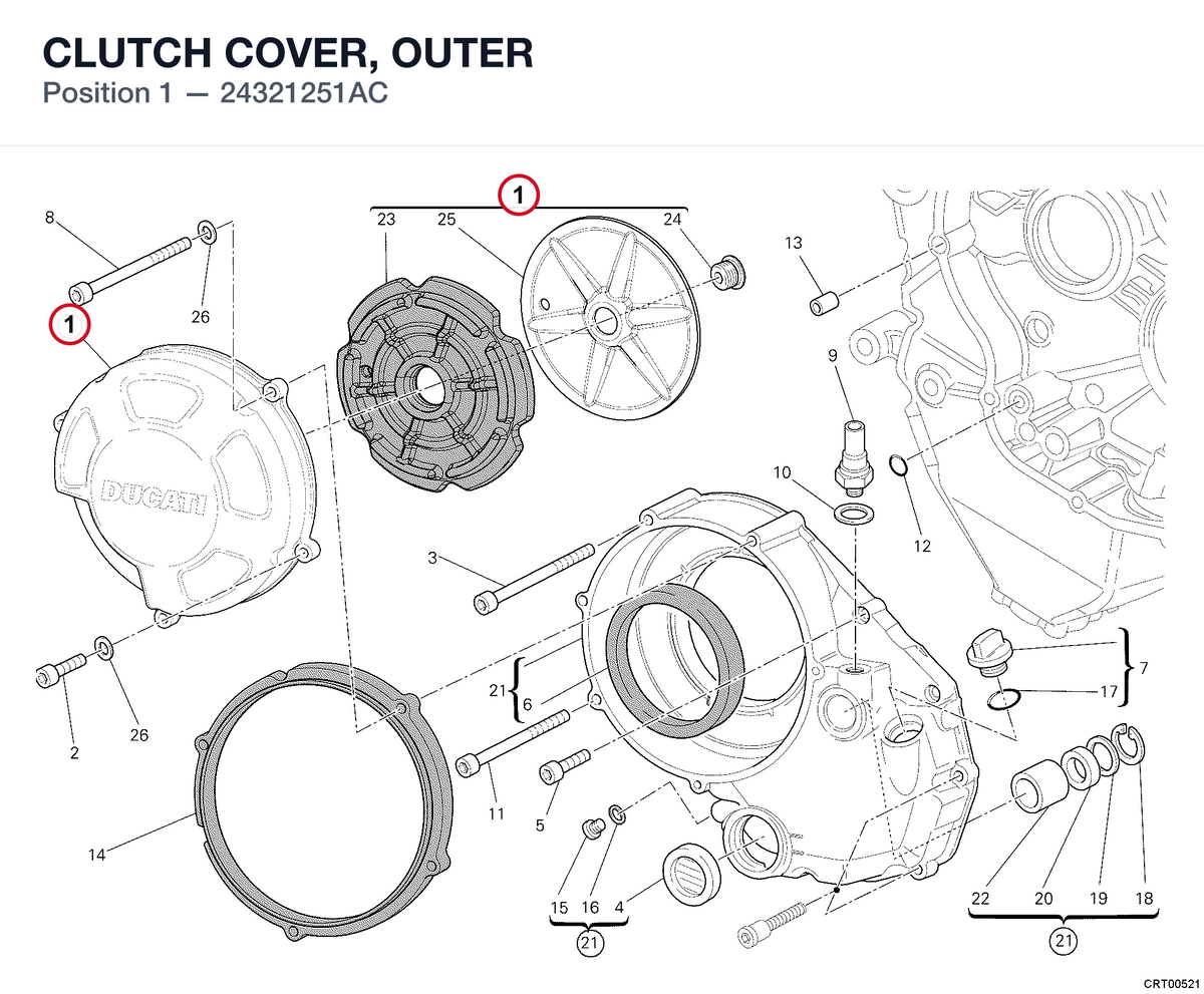 CLUTCH COVER, OUTER 24321251AC diagram position