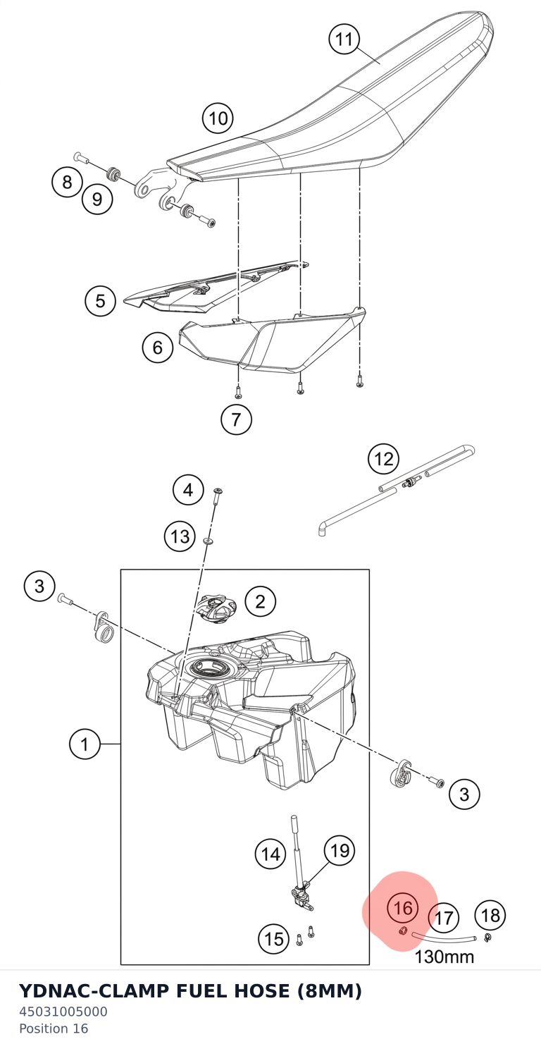 Diagram preview: YDNAC-CLAMP FUEL HOSE (8MM) (45031005000)